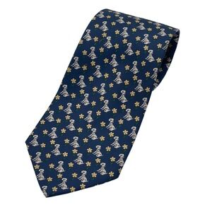 Burberrys Tie Silk Dalmatian Dog Print Navy Blue‎ Necktie Made in USA London